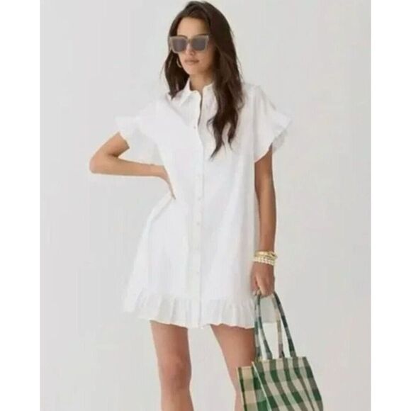 J Crew Amelia Shirtdress in Cotton Poplin White size L‎ NWT in packaging - Picture 4 of 7